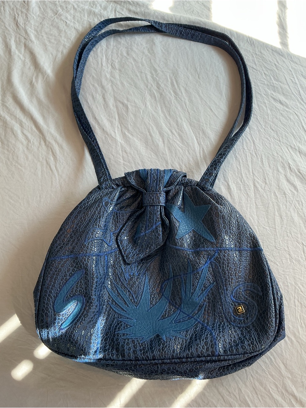 Vintage NAS Bag Blue Textured Leather Star Applique Purse